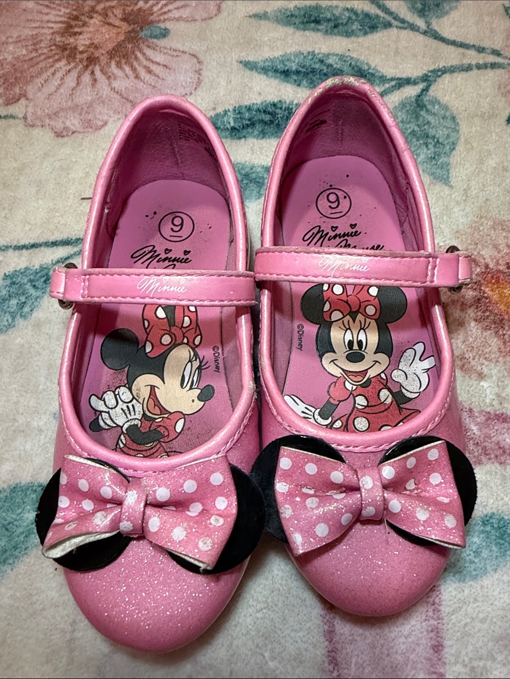 Disney Pink Minnie Mouse Girls Mary Jane Shoes with Polka Dot Bows